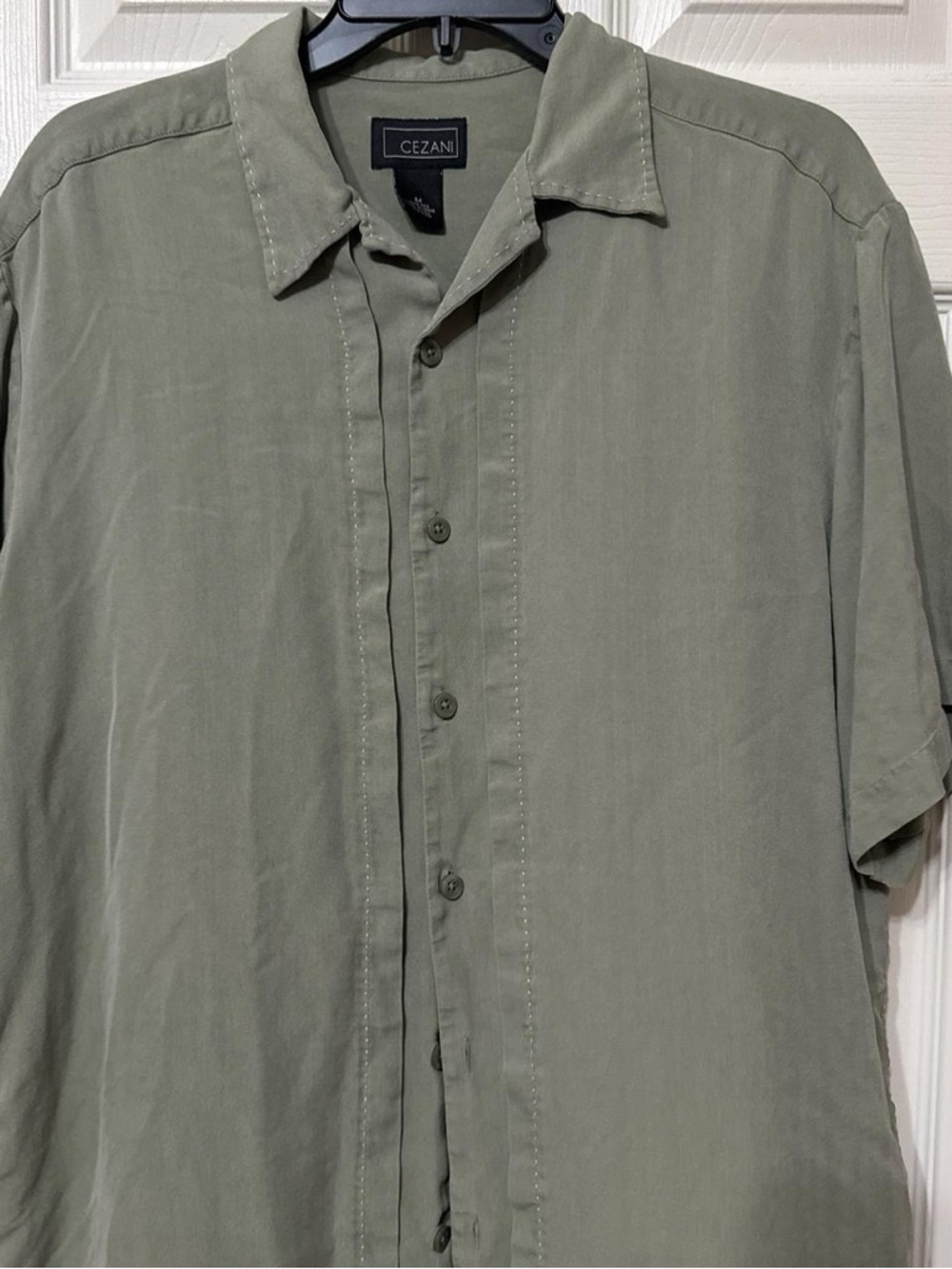 Cezani Olive Green Short-Sleeve Button Shirt